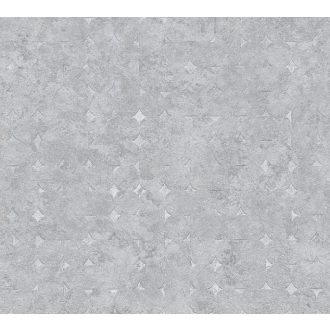   Beton háttéren finom körökkel kialakított 3D grafikus minta szürke és fémes ezüst tónus tapéta