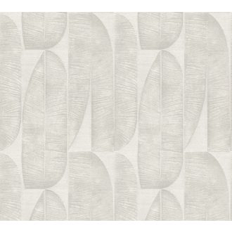   Absztrakt banánlevél mintázat sorokba rendezve 3D texturált felülettel krém bézs szürke és szürkésbézs tónus tapéta