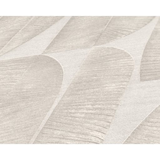 Absztrakt banánlevél mintázat sorokba rendezve 3D texturált felülettel krém bézs szürke és szürkésbézs tónus tapéta