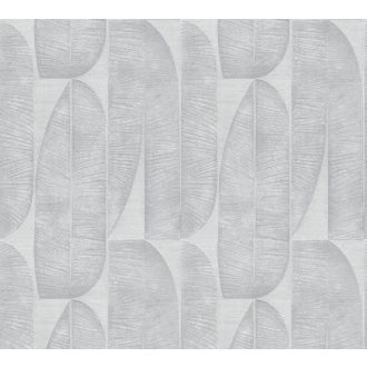   Absztrakt banánlevél mintázat sorokba rendezve 3D texturált felülettel világosszürke és szürke tónus tapéta