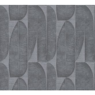   Absztrakt banánlevél mintázat sorokba rendezve 3D texturált felülettel szürke és sötétszürke/antracit tónus tapéta