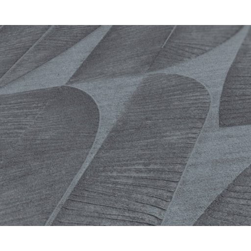 Absztrakt banánlevél mintázat sorokba rendezve 3D texturált felülettel szürke és sötétszürke/antracit tónus tapéta