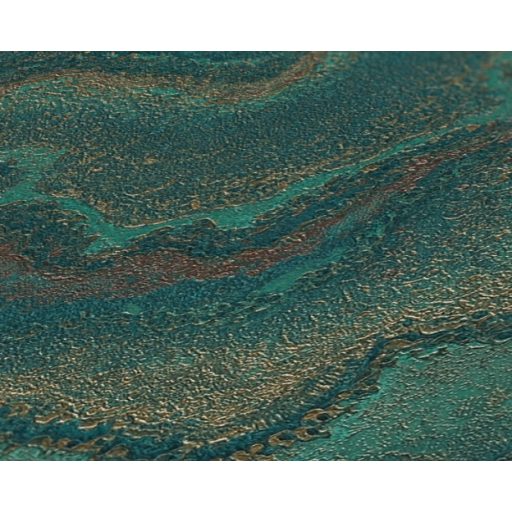 Modern rétegződött lerakódású márvány mintázat fémes elemekkel zöld zöldeskék fémes arany és bronz tónus tapéta