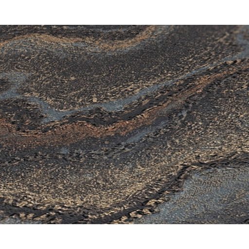 Modern rétegződött lerakódású márvány mintázat fémes elemekkel szürke barna antracit és fémes réz bronz tónus tapéta