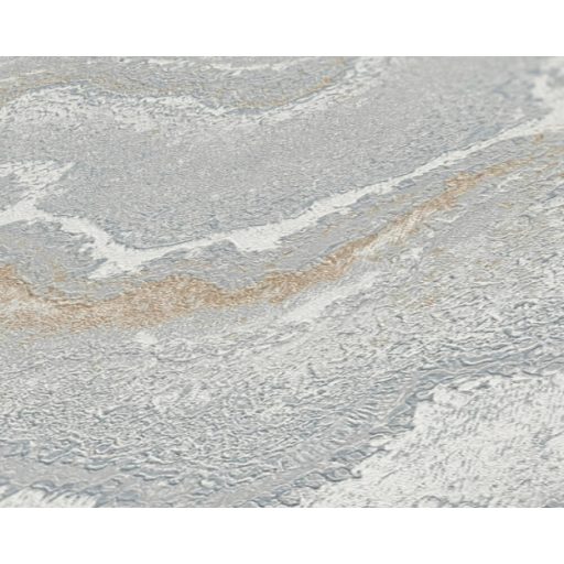 Modern rétegződött lerakódású márvány mintázat fémes elemekkel törtfehér szürke és fémes arany ezüst tónus tapéta