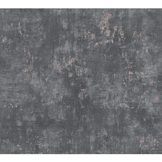   Koptatott antik beton mintázat fémes elemekkel sötétszürke/antracit és fémes vörösréz/bronz tónus tapéta