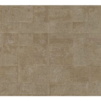   Fémes elemekkel díszített modern csempehatású 3D beton mintázat barna aranybarna és arany tónus tapéta