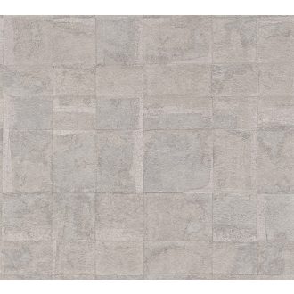   Fémes elemekkel díszített modern csempehatású 3D beton mintázat szürke szürkésbézs rózsaszín és ezüst tónus tapéta