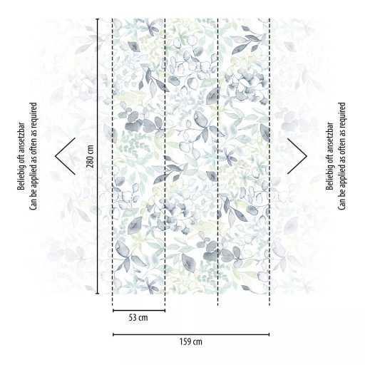 Változatos levelek plasztikus megjelenésű grafikus panorámája fehér kék zöld és sokszínű tónus falpanel