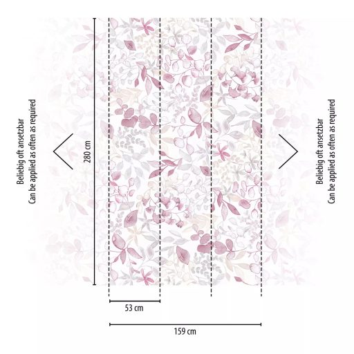 Változatos levelek plasztikus megjelenésű grafikus panorámája fehér bézs rózsaszín és mályva tónus falpanel