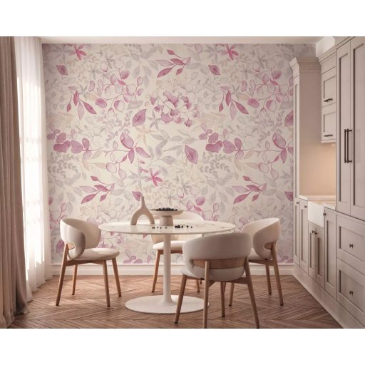 Változatos levelek plasztikus megjelenésű grafikus panorámája fehér bézs rózsaszín és mályva tónus falpanel