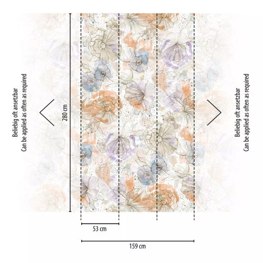 Vidám színes és grafikus virág/szirom panoráma fehér narancs lila és sokszínű tónus falpanel