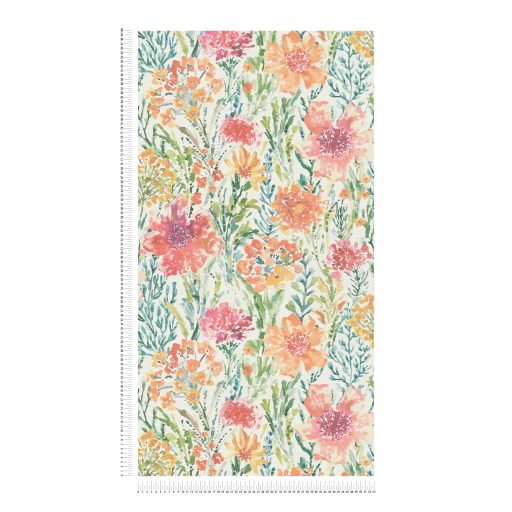 A művész virágos látomása! Vízfestéssel ábrázolt romantikus minta krémfehér sárga lila és sokszínű tónus tapéta