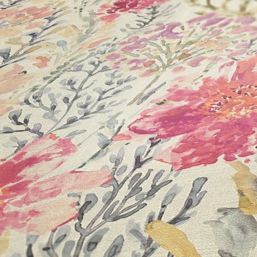 A művész virágos látomása! Vízfestéssel ábrázolt romantikus minta krémfehér zöld mályva és sokszínű tónus tapéta