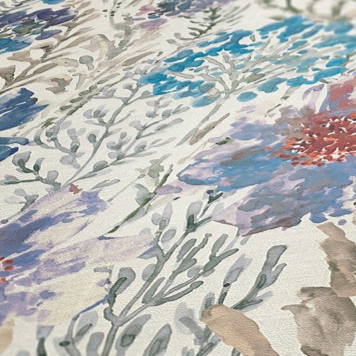 A művész virágos látomása! Vízfestéssel ábrázolt romantikus minta fehér szürke kék és sokszínű tónus tapéta