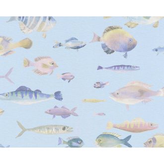   Eldorádó mert ez a Haldorádó! Sokféle és sokszínű hal megjelenítés akvarell - kék rózsaszín és sokszínű tónus tapéta