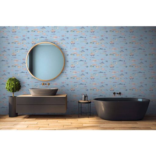 Eldorádó mert ez a Haldorádó! Sokféle és sokszínű hal megjelenítés akvarell - kék rózsaszín és sokszínű tónus tapéta