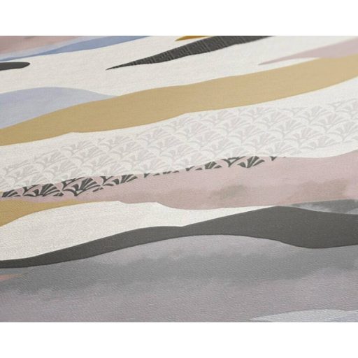 Izgalmas jelenlét! Absztrakt grafikus motívum felhőkkel és retro jegyekkel fehér bézs kék és sokszínű tónus tapéta