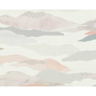   Izgalmas jelenlét! Absztrakt grafikus motívum felhőkkel és retro jegyekkel fehér zöld lazac és sokszínű tónus tapéta