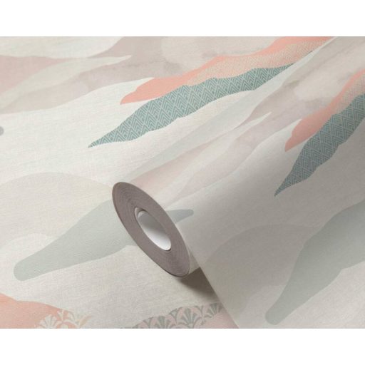 Izgalmas jelenlét! Absztrakt grafikus motívum felhőkkel és retro jegyekkel fehér zöld lazac és sokszínű tónus tapéta