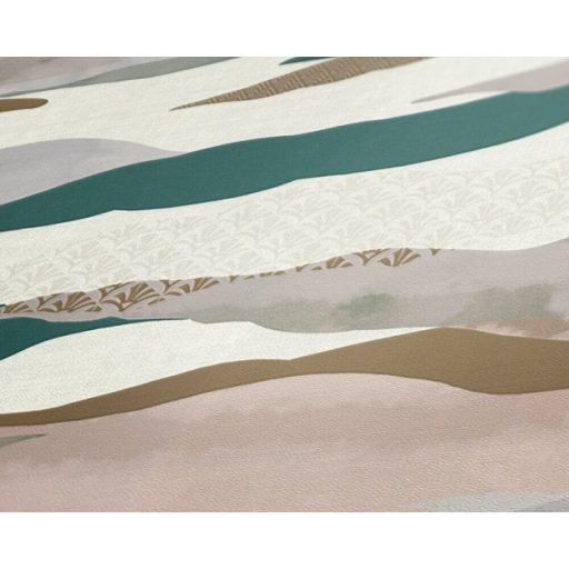 Izgalmas jelenlét! Absztrakt grafikus motívum felhőkkel és retro jegyekkel fehér barna petrol és sokszínű tónus tapéta