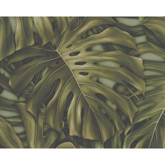   Hatása óriási mint a minta léptéke - Foltos könnyezőpálma dekorminta zöld sárgászöld és sötétzöld tónus tapéta