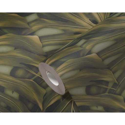 Hatása óriási mint a minta léptéke - Foltos könnyezőpálma dekorminta zöld sárgászöld és sötétzöld tónus tapéta