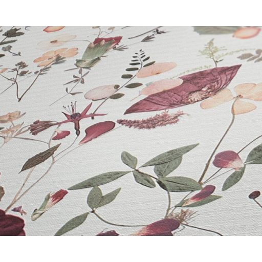 Vadvirágok impulzív és változatos kompozíciója törtfehér zöld rózsaszín mályva és lila tónus tapéta