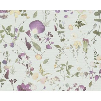   Vadvirágok impulzív és változatos kompozíciója világoszöld sárga zöld és lila tónus tapéta