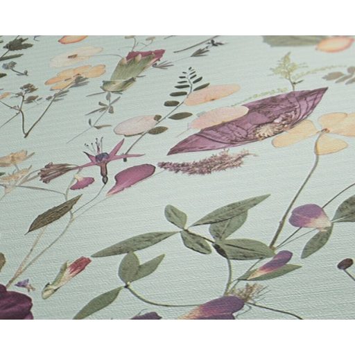 Vadvirágok impulzív és változatos kompozíciója világoszöld sárga zöld és lila tónus tapéta