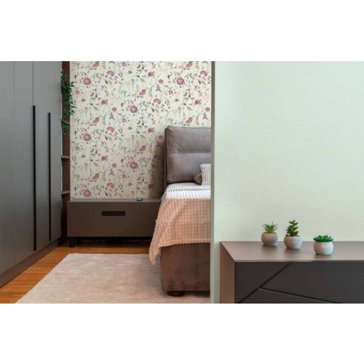 Vadvirágok impulzív és változatos kompozíciója világoszöld sárga zöld és lila tónus tapéta