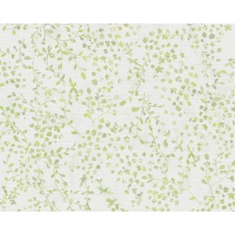   A romantika és a finom dolgok szerelmeseinek! Szines virágok és levelek kompozíciója krém zöld és sárgászöld tónus fémes hatás tapéta