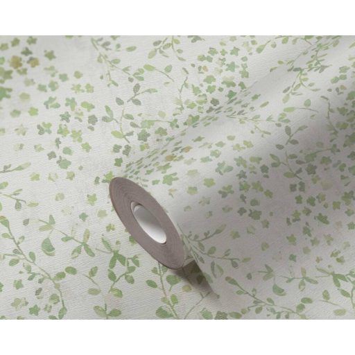 A romantika és a finom dolgok szerelmeseinek! Szines virágok és levelek kompozíciója krém zöld és sárgászöld tónus fémes hatás tapéta