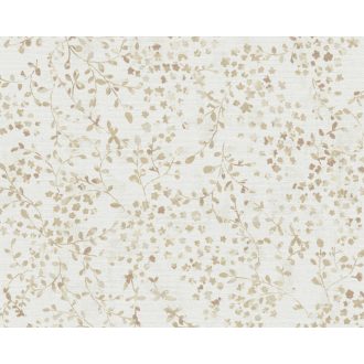   A romantika és a finom dolgok szerelmeseinek! Szines virágok és levelek kompozíciója krém bézs és fémes arany tónus tapéta