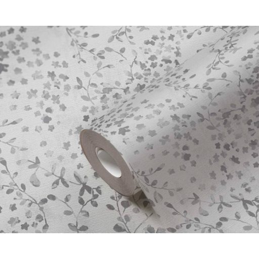 A romantika és a finom dolgok szerelmeseinek! Szines virágok és levelek kompozíciója fehér szürke és fémes ezüst tónus tapéta