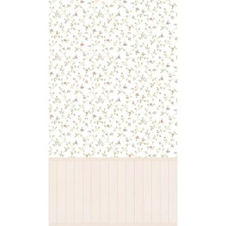   A romantika aranykora! Természetes fa falpanelből kiinduló kis virágok finom indákon krém zöld lila/rózsaszín és fehér tónus falpanel