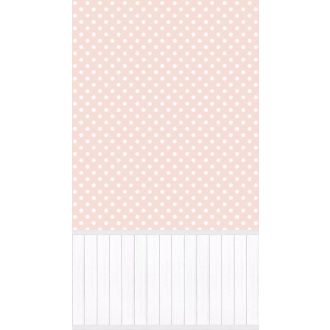   Gyerekszobai kompozíció - modern fahatású lábazat fölül pöttyös minta szürke fehér és rózsaszín tónus falpanel