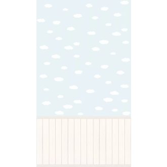   Remek kilátások! Bárányfelhőkben úszó égbolt fahatású lábazati alátámasztással krém/krémszürke fehér és világoskék tónus falpanel