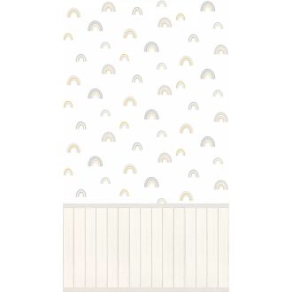   Átkelés a szivárvány kapun az álmok birodalmába natur fahatású lábazati alapokkal fehér krém krémszürke és sokszínű tónus falpanel