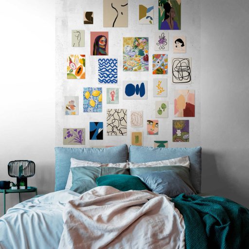 Hihetetlenül változatos képek szines "mozaik" kavalkádja fehér kék és sokszínű tónus falpanel