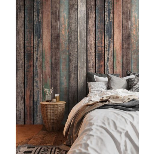 Színes kopott deszkafal (palánk) Vintage mintája barna kék és sokszínű tónus falpanel