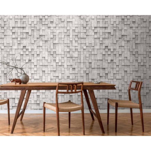 Itt aztán van térerő avagy játék négyzetekkel térbeli geometrikus beton dekor fehér és szürke tónus falpanel