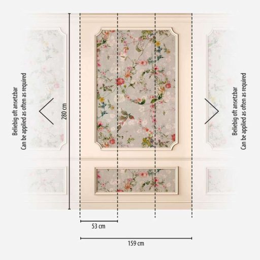 Az elegancia és a romantika nagy találkozása! Szines virágminta fali kazettákba rendezve bézs szürke piros és sokszínű tónus falpanel