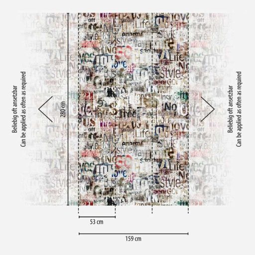 Nagyméretű újságnyomatok - részletek művészi vintage mintája szürke bézs lila és sokszínű tónus falpanel