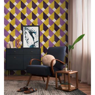   Intenzív színterápia és elképesztő mélység! 3D geometriai minta krém bézs sárga és lila tónus falpanel