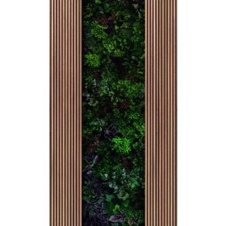   Háromdimenziós buja trópusi vegetáció trendi fa dekorpanelek között barna fekete zöld és lila/mályva tónus falpanel