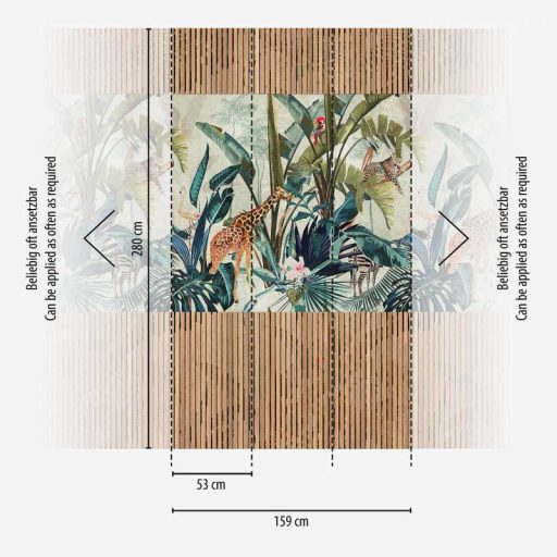 Vintage akusztikus panel a trópusok és szavannák stílusában bézs barna kék és sokszínű tónus falpanel