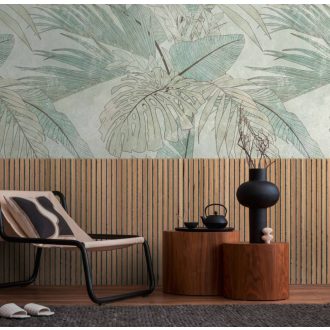   Jobbat nem is gondolhatna! Lábazati dekor panel trópusi levelekkel bézs barna és zöld tónus falpanel