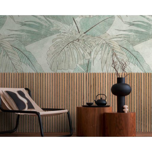 Jobbat nem is gondolhatna! Lábazati dekor panel trópusi levelekkel bézs barna és zöld tónus falpanel