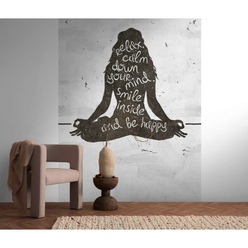 Relax felsőfokon! Lótuszülés a jóga és a dekor alapja feliratokkal sziluett fehér szürke és fekete tónus falpanel